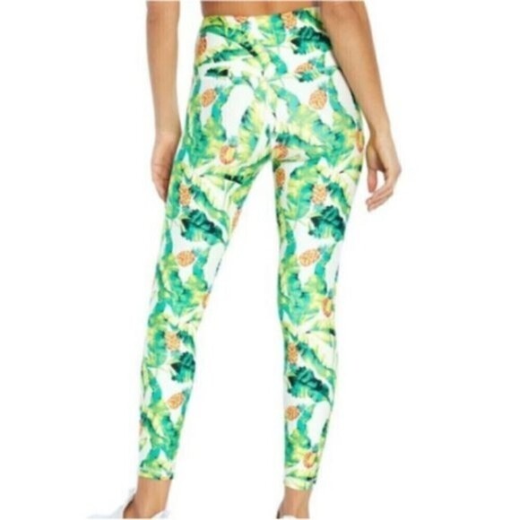 Wildfox Women Size S Green Yellow High Rise Novelty Palm Pinapple NEW Leggings - Picture 5 of 15